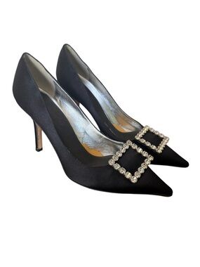 Kate Spade Black Pointed Toe Crystal Buckle Pumps-Size 7.5 Like New
